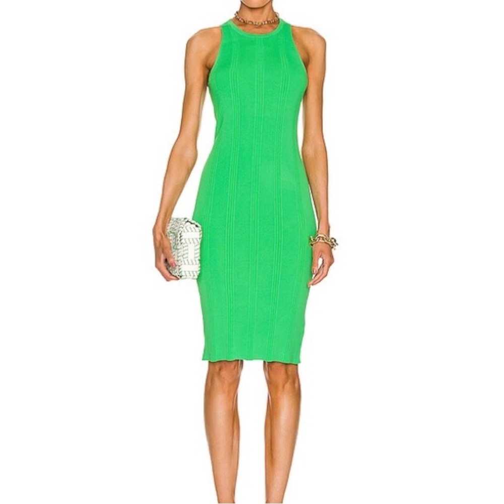 L'AGENCE Green Halter Sheath Midi Dress